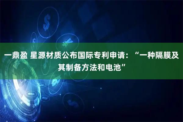 一鼎盈 星源材质公布国际专利申请：“一种隔膜及其制备方法和电池”